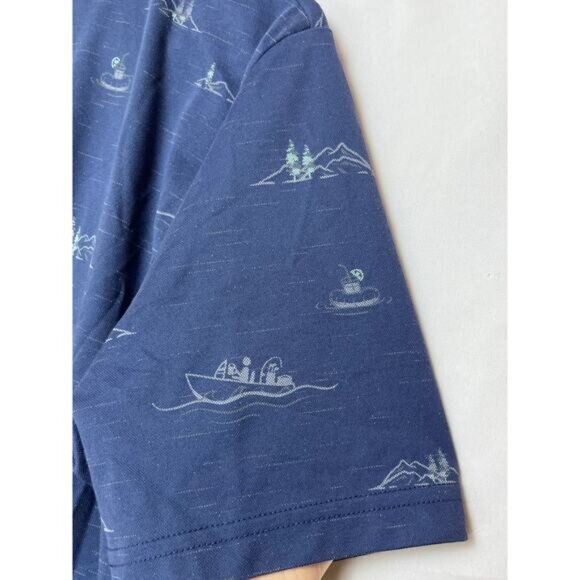 Travis Mathew Men L Blue Golf Polo Shirt Mountain Print Short Sleeve Performance - Picture 9 of 9